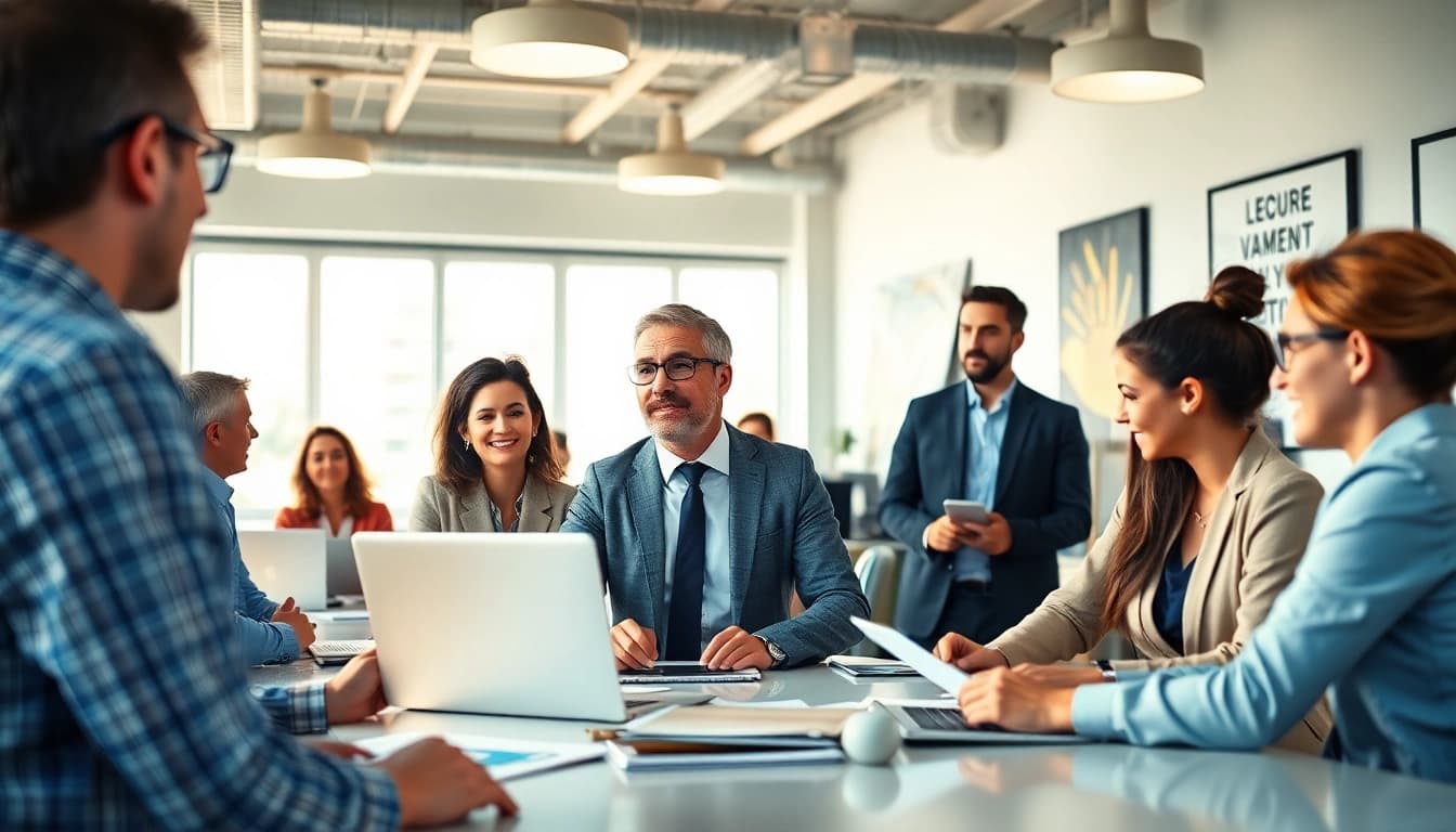 Headhunter Schweiz berät Kunden in einem modernen Büro mit engagierten Talenten.