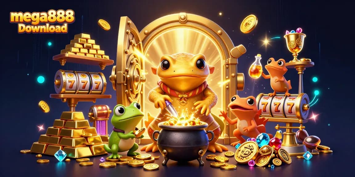 Spin to win in Mega888 download with golden coins and vibrant slot elements.