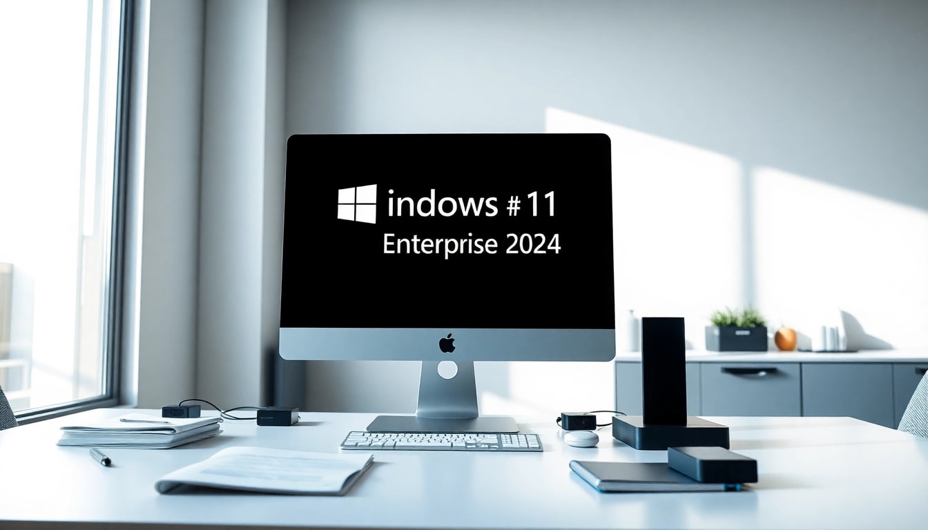 Windows 11 IoT Enterprise 2024 Lizenz kaufen in modernem Arbeitsbereich mit Computer und IoT-Geräten.