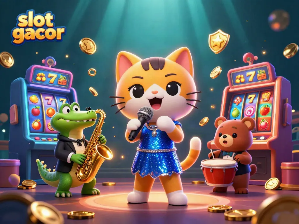 Experience thrilling slot gacor action with vibrant characters and dynamic gaming elements in this colorful 3D illustration.