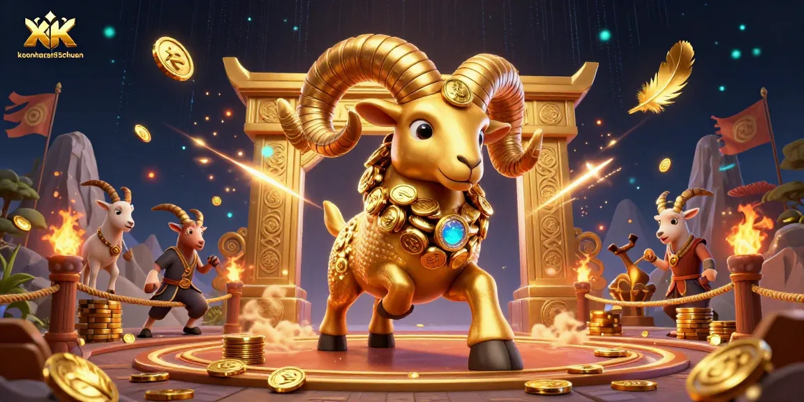 Engage in thrilling bets with keonhacai55chuan, featuring a gold-covered ram charging at a casino gate.