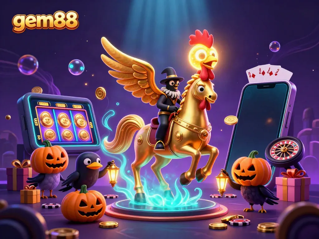 Win big at gem88 with exciting games, featuring a dynamic casino scene and vibrant characters.