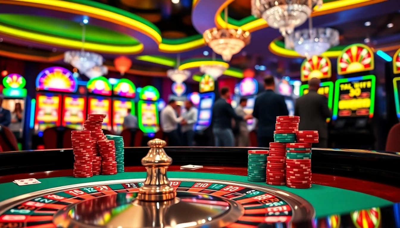 Spiele casinospiele an einem aufregenden Roulette-Tisch mit bunten Spielchips.
