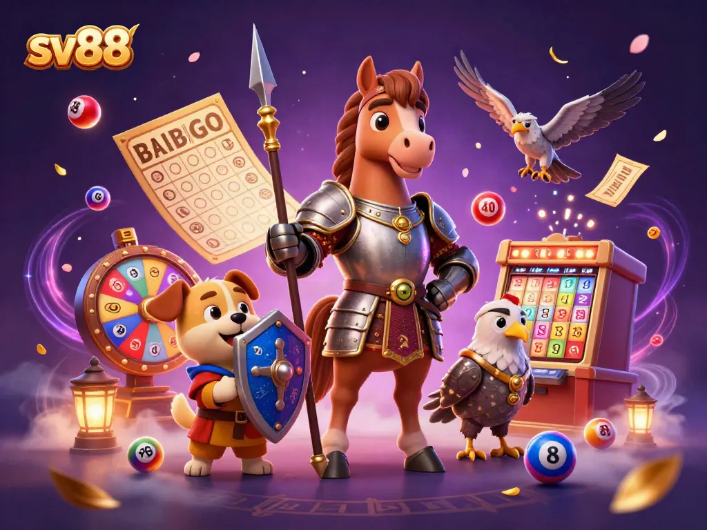 Experience high-stakes fun at sv88 with knights, colorful lottery balls, and vibrant casino elements!