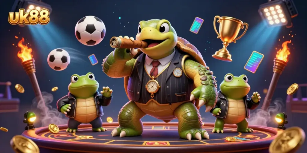 Experience winning excitement and luck at uk88 with vibrant casino-themed characters and dynamic sports elements.