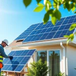 Invest in Pv anlage kosten wien, modern solar panels installed on a home with a technician maintaining the system.