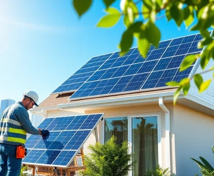 Invest in Pv anlage kosten wien, modern solar panels installed on a home with a technician maintaining the system.