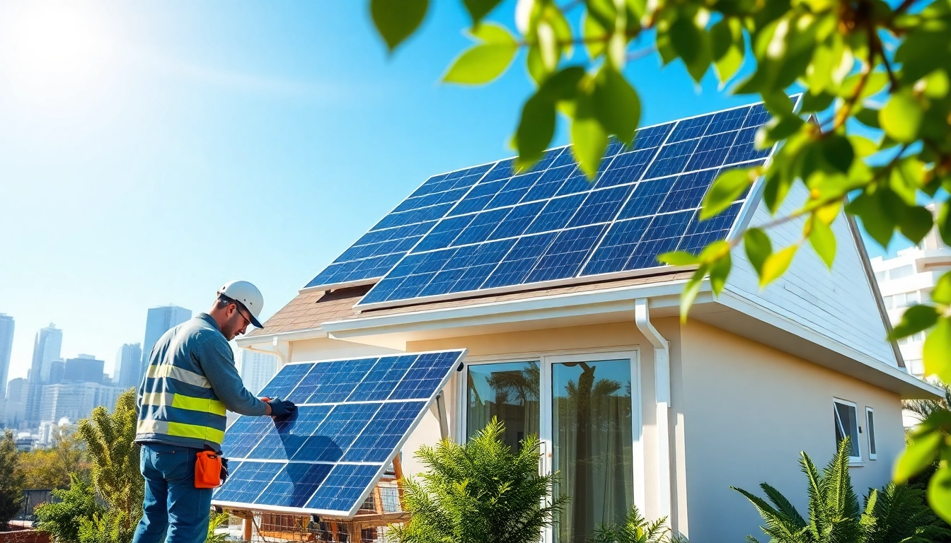 Invest in Pv anlage kosten wien, modern solar panels installed on a home with a technician maintaining the system.