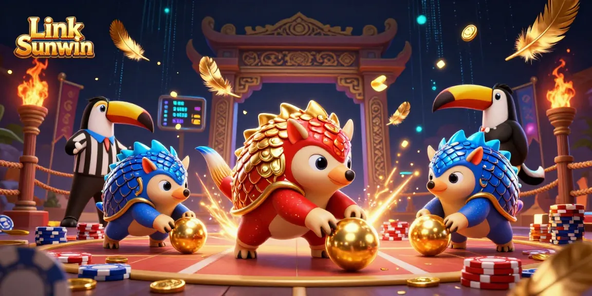 Experience a dynamic game scene with Link Sunwin as rival pangolins clash over golden chips.